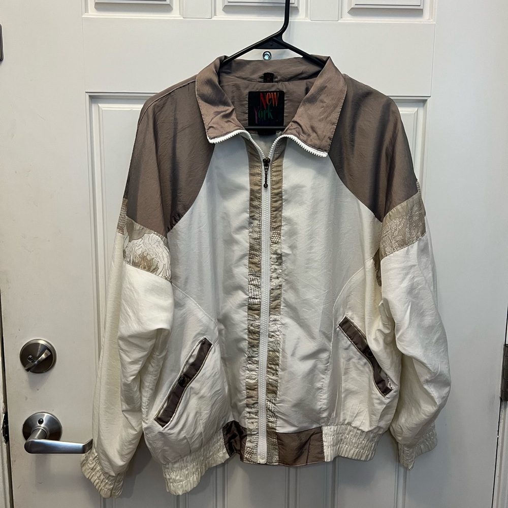 Brown and White Zip-Up Jacket